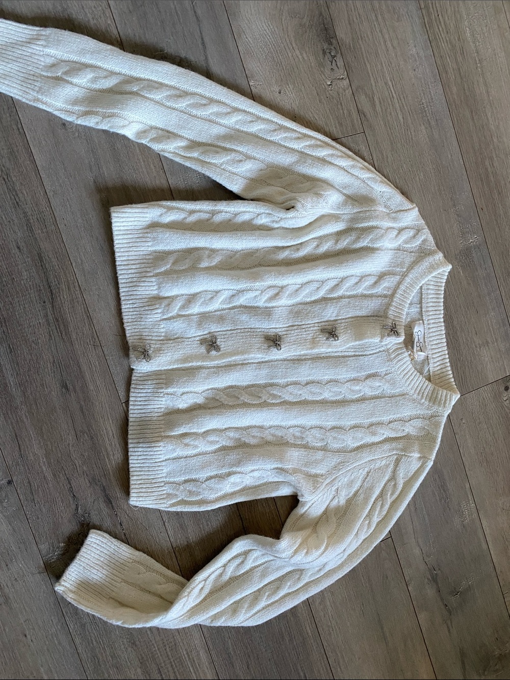 Jessica Simpson Cream Cable-Knit Button Cardigan